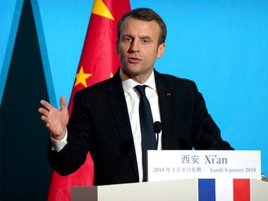 French President Emmanuel Macron delivers a speech at the Daming Palace in Xi'an, China. AP