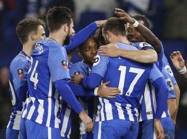 Brighton's Glenn Murray, 17, celebrates scoring his side's second goal against Crystal Palace. AP