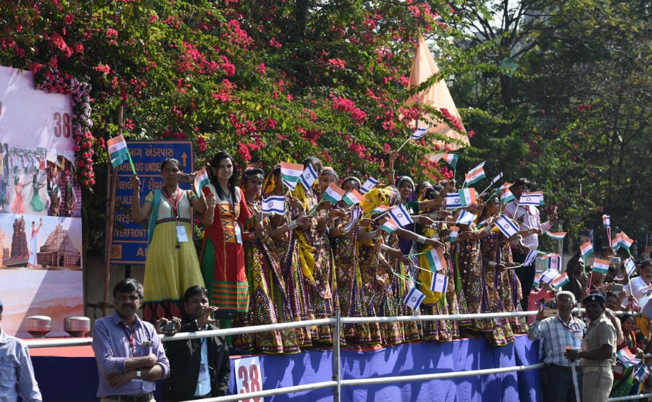 As the cavalcade with the two prime ministers proceeded, crowds waved Indian and Israeli flags. Over 50 stages were set up along the route of the cavalcade for cultural displays and performances. Twitter @PMOIndia As the cavalcade with the two prime ministers proceeded, crowds waved Indian and Israeli flags. Over 50 stages were set up along the route of the cavalcade for cultural displays and performances. Twitter @PMOIndia