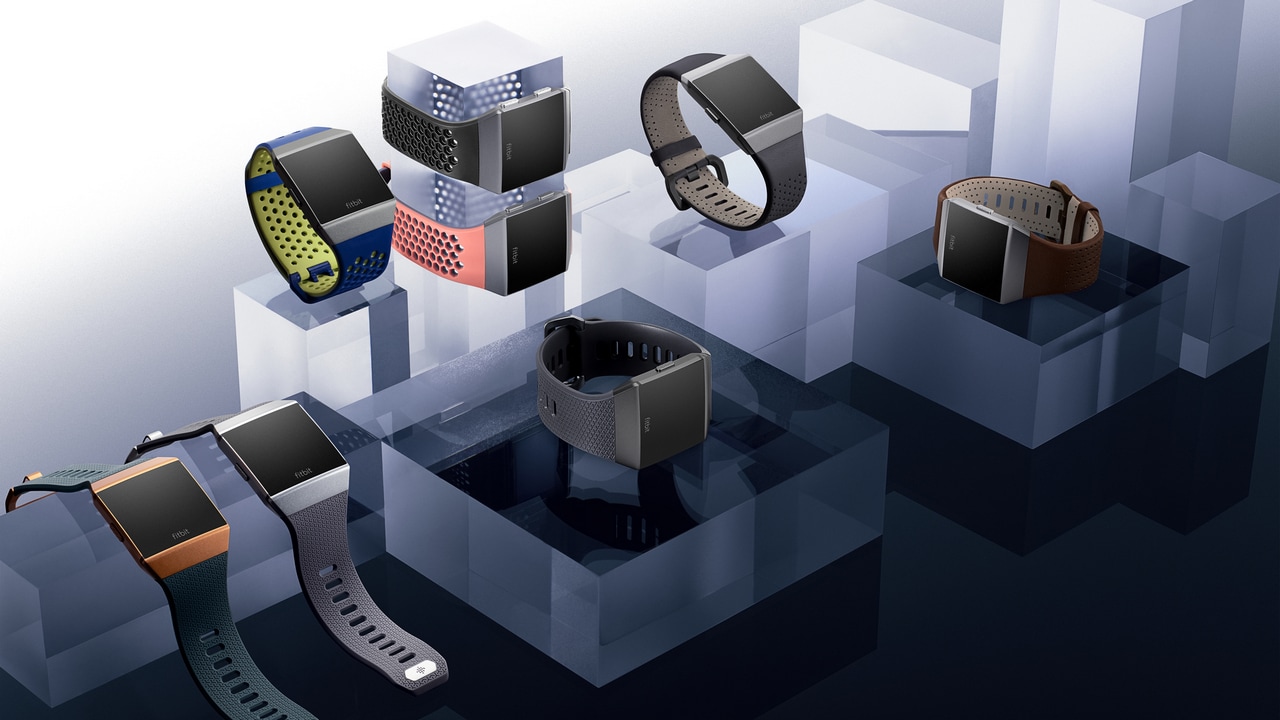 Still photography of Ionic family featuring all colors of in-box, sport, and leather bands.