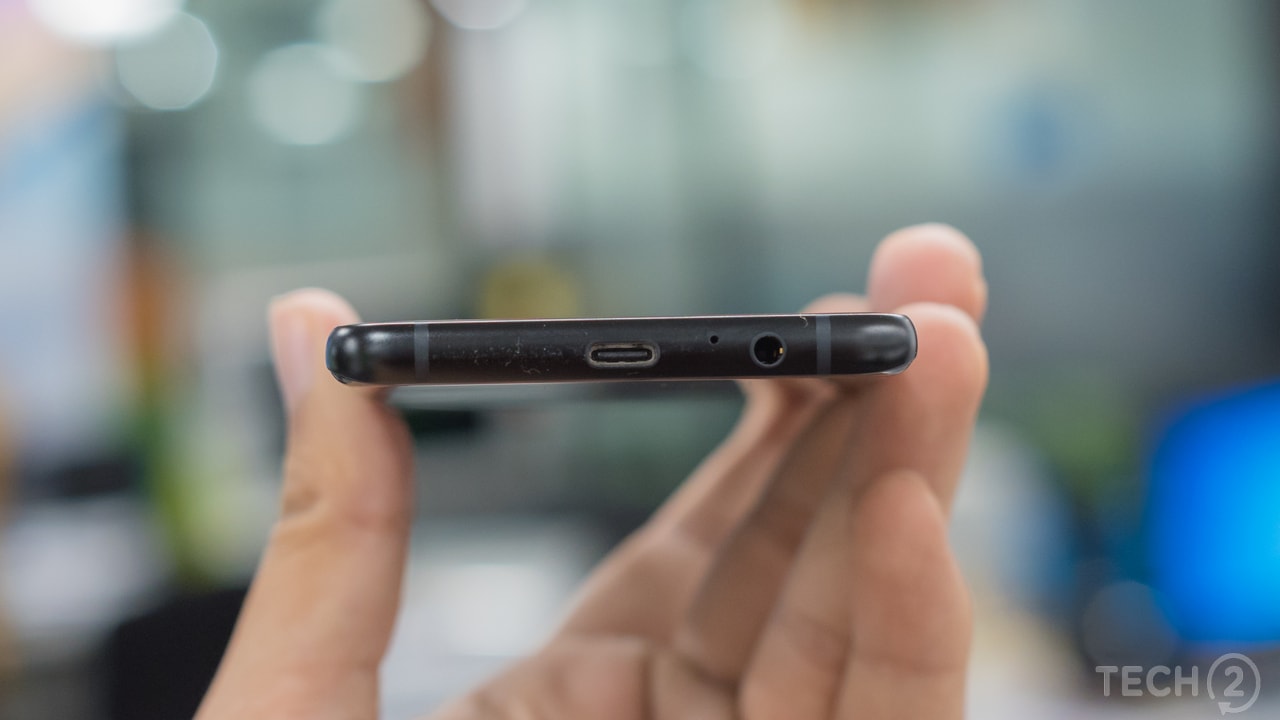 The phone features a USB-C port on the bottom along with a 3.5 mm headphone jack. Image: tech2/ Rehan Hooda