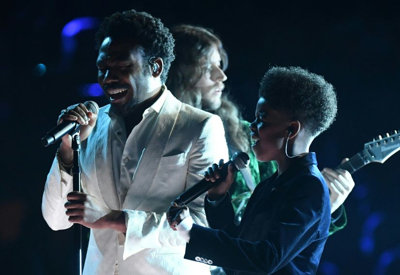 Childish Gambino (L) performs during the 60th Annual Grammy Awards show on January 28, 2018, in New York. / AFP PHOTO / Timothy A. CLARY
