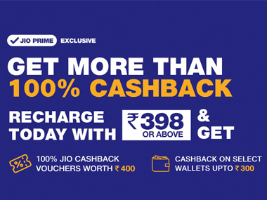 Jio offers 100 percent cashback and more on recharges of Rs 398 and above Jio offers 100 percent cashback and more on recharges of Rs 398 and above