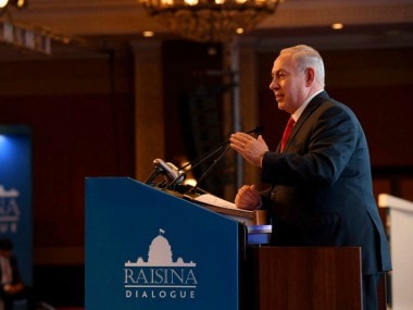 Israel prime minister Benjamin Netanyahu speaking at the conference in New Dehli on Monday. Twitter@IsraeliPM