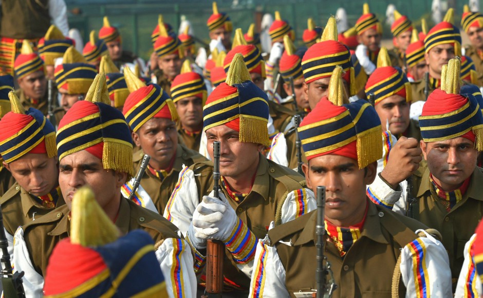 Delhi Police contingent during rehearsals ahead of the Republic Day parade. Security has been beefed up in Delhi-NCR, ahead of the Republic Day celebrations. PTI Delhi Police contingent during rehearsals ahead of the Republic Day parade. Security has been beefed up in Delhi-NCR, ahead of the Republic Day celebrations. PTI