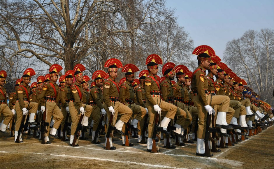 Contingents of army, paramilitary forces, Jammu and Kashmir Armed Police (JKAP) participated in the parade. School children also took part in the celebrations and presented a colourful program. Firstpost/Sameer Mushtaq Contingents of army, paramilitary forces, Jammu and Kashmir Armed Police (JKAP) participated in the parade. School children also took part in the celebrations and presented a colourful program. Firstpost/Sameer Mushtaq