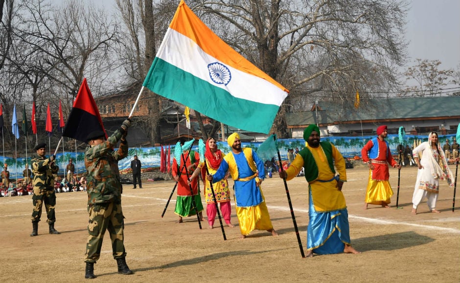 All Republic Day programmes in Jammu and Kashmir, including the main event in Srinagar, on Friday passed off peacefully amid tight security. CRPF personnel also performed on a Punjabi folk song during the parade. Firstpost/Sameer Mushtaq All Republic Day programmes in Jammu and Kashmir, including the main event in Srinagar, on Friday passed off peacefully amid tight security. CRPF personnel also performed on a Punjabi folk song during the parade. Firstpost/Sameer Mushtaq