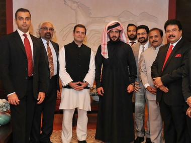 Congress President Rahul Gandhi meets Prince Shaikh Khalid bin Hamad Al Khalifa at the Al Wadi Palace in Bahrain on Monday. PTI