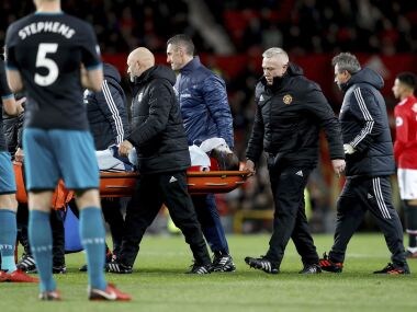 Manchester United's Romelu Lukaku was carried off the pitch after suffering a head injury during the match versus Southampton at Old Trafford. AP