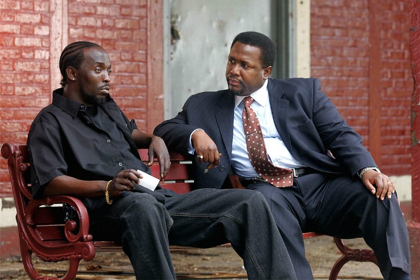 Omar Little (Michael K Williams) and Bunk Moreland (Wendell Pierce) in a scene from The Wire. HBO