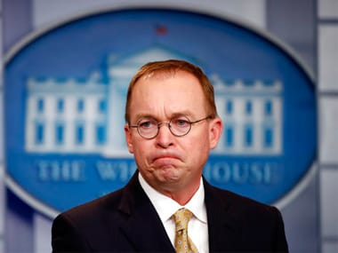 Director of the Office of Management and Budget Mick Mulvaney listens to a question during a press briefing. AP