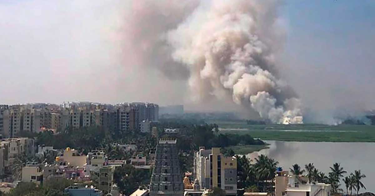 Bellandur Lake in Bengaluru catches fire again, officials suspect local