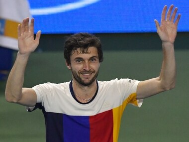 Gilles Simon after winning his match against Marin Cilic at the Maharashtra Open. AFP