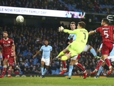League Cup: Last-gasp Sergio Aguero goal in first leg hands Manchester City edge over Bristol City in semis