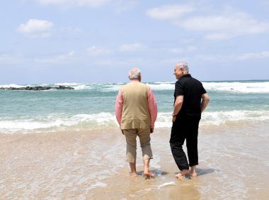 Benjamin Netanyahu gifts GAL-Mobile to Narendra Modi: Leaders rode on desalination jeep on Israel's Olga beach last year Benjamin Netanyahu gifts GAL-Mobile to Narendra Modi: Leaders rode on desalination jeep on Israel's Olga beach last year