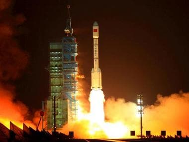 China's Long March 2F rocket carrying the Tiangong-1 module. Getty