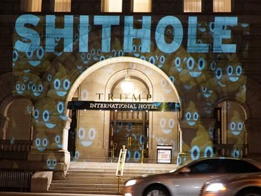After Donald Trump's alleged remarks on immigration, man projects word 'shithole' on his hotel After Donald Trump's alleged remarks on immigration, man projects word 'shithole' on his hotel