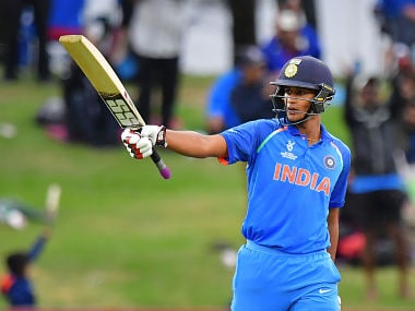 India's Manjot Kalra celebrates reaching his half-century during the U19 cricket World Cup final match between India and Australia at Bay Oval in Mount Maunganui on February 3, 2018. / AFP PHOTO / Marty MELVILLE