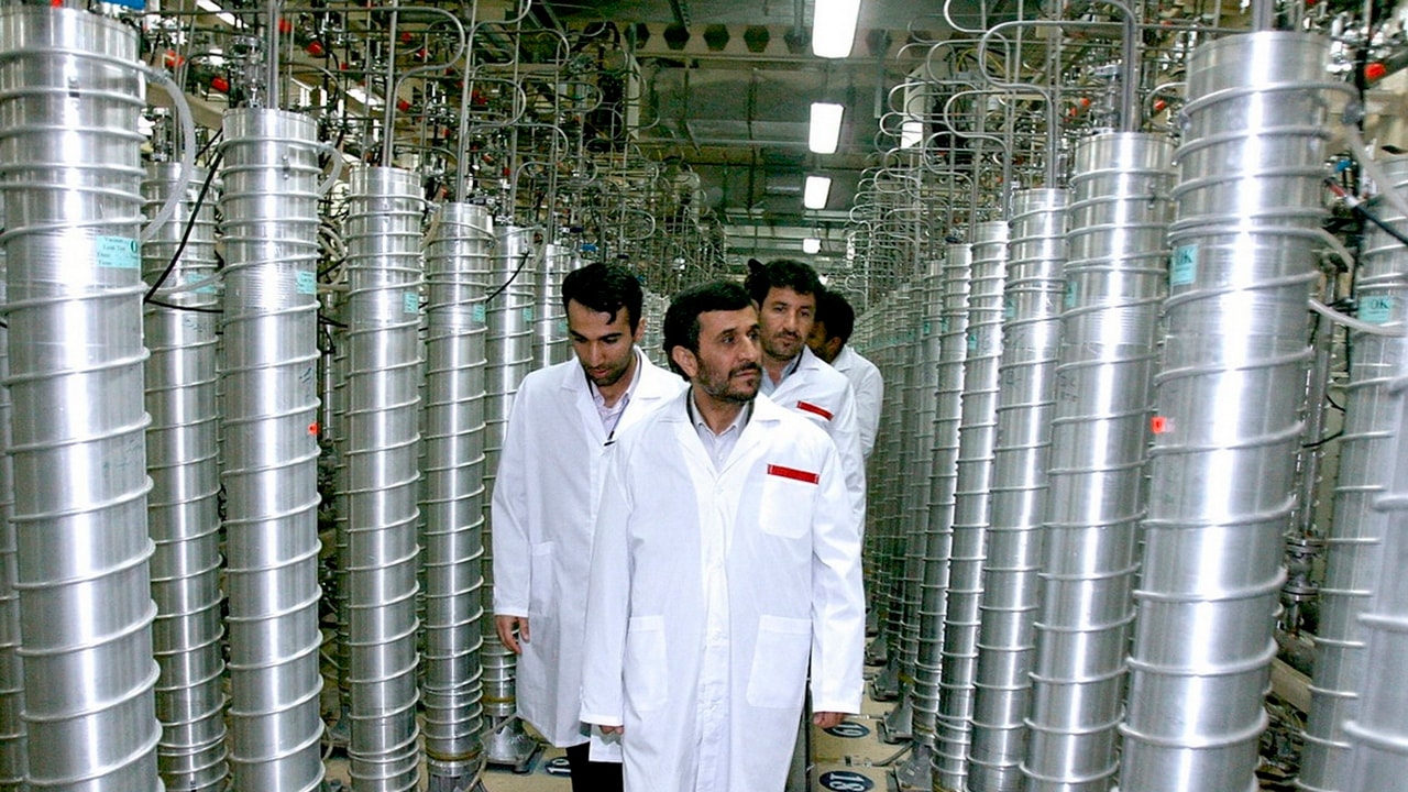 Former Iranian President Mahmoud Ahmadinejad visits the Natanz nuclear enrichment facility. Image: Reuters