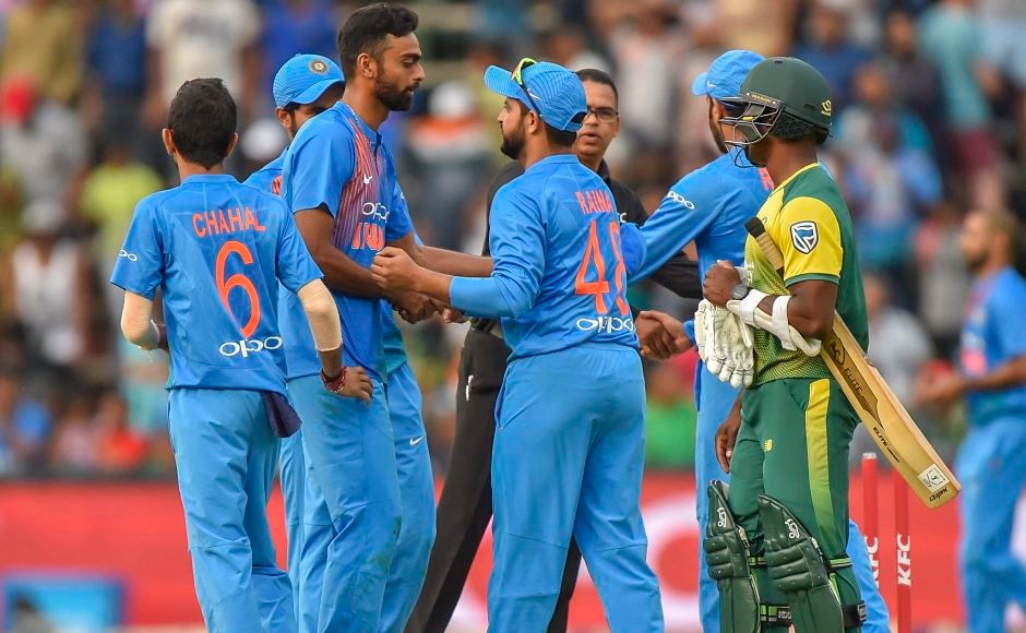 Indian players celebrate after winning the 1st T20I at Johannesburg as hosts South Africa fell short by 28 runs. PTI Indian players celebrate after winning the 1st T20I at Johannesburg as hosts South Africa fell short by 28 runs. PTI