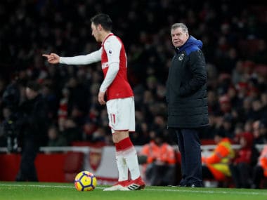 Everton manager Sam Allardyce watches on from the sidelines against Arsenal. Reuters