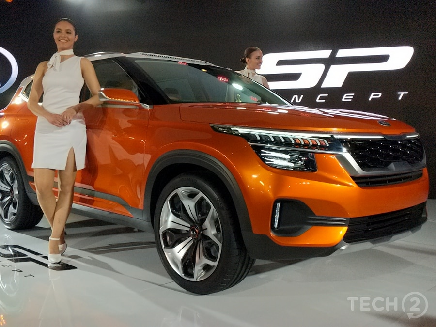 The Kia SP Concept features a modern design with razor-thin headlamps with the LED treatment. Image: tech2/Ankit Vengurlekar The Kia SP Concept features a modern design with razor-thin headlamps with the LED treatment. Image: tech2/Ankit Vengurlekar