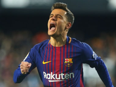Barcelona’s Philippe Coutinho celebrates scoring their first goal. Reuters