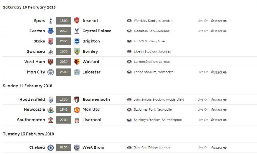 Gameweek 27 fixtures