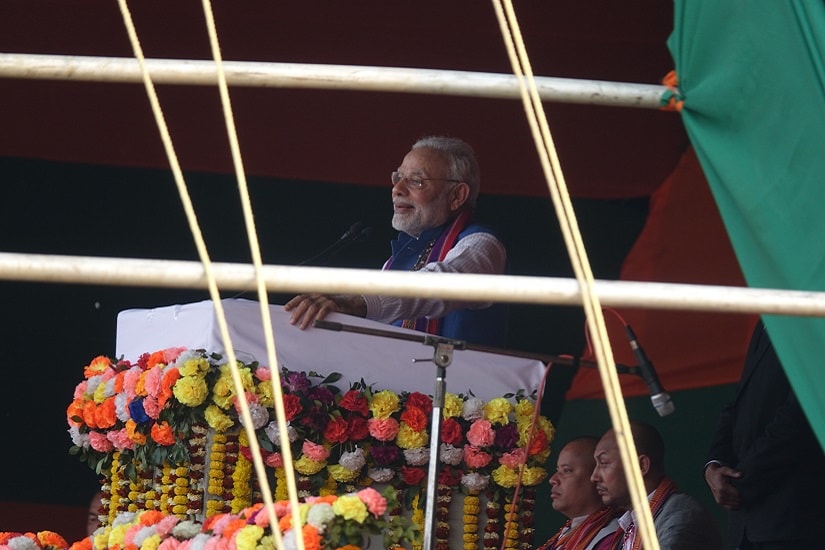 Narendra Modi during his rally in Phulbari. Firstpost/Rishiraj Bhagwati