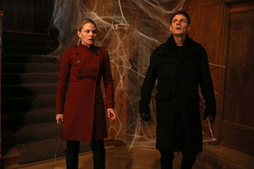 ONCE UPON A TIME - "Mother's Little Helper" - Gold and Belle convince Emma to help Gideon, explaining that together they can stop the Black Fairy. Henry experiences a disorienting shift in his powers that forces Regina to seek counsel from the previous Author. Meanwhile, in Fairy Tale Land, Hook attempts to win the assistance of an old adversary by betting his most prized possession on a game of cards. And, in a flashback, the Black Fairy tortures young Gideon in hopes of molding him into the perfect apprentice, on "Once Upon a Time," SUNDAY, APRIL 9 (8:00-9:00 p.m. EDT), on The ABC Television Network. (ABC/Jack Rowand) JENNIFER MORRISON, GILES MATTHEY