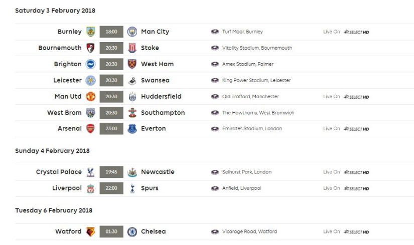 Gameweek 26 fixtures