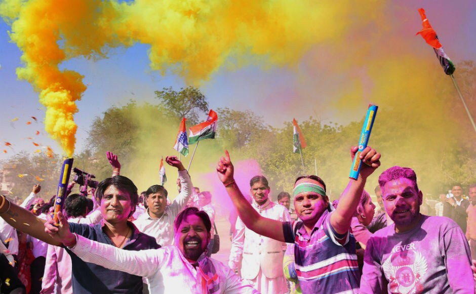 Hundreds of Congress activists from Mandalgarh Assembly seat celebrated the victory of Vivek Dhakar who trounced Bharatiya Janata Party's Shakti Singh Hada by 12,976 votes. Congress also snatched Ajmer and Alwar Lok Sabha seats from the saffron party. PTI Hundreds of Congress activists from Mandalgarh Assembly seat celebrated the victory of Vivek Dhakar who trounced Bharatiya Janata Party's Shakti Singh Hada by 12,976 votes. Congress also snatched Ajmer and Alwar Lok Sabha seats from the saffron party. PTI