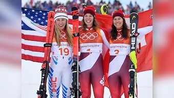 Winter Olympics 2018: Michelle Gisin pips Mikaela Shiffrin to gold in alpine combined as Lindsey Vonn fails to finish in slalom