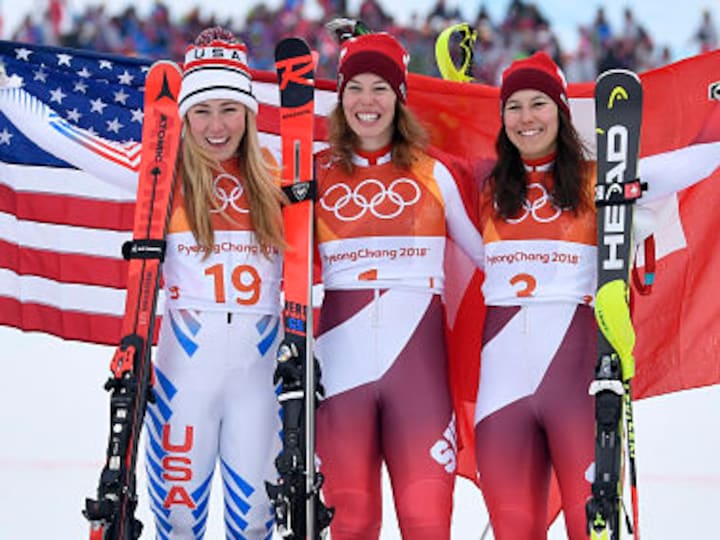 Winter Olympics 2018: Michelle Gisin pips Mikaela Shiffrin to gold in alpine combined as Lindsey Vonn fails to finish in slalom
