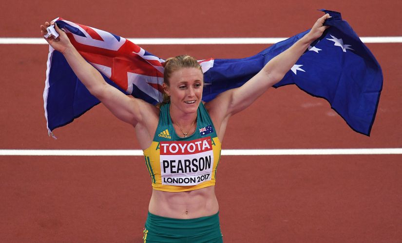Australia's Sally Pearson celebrates after winning the 100m hurdles gold at the 2017 World Championships. AFP