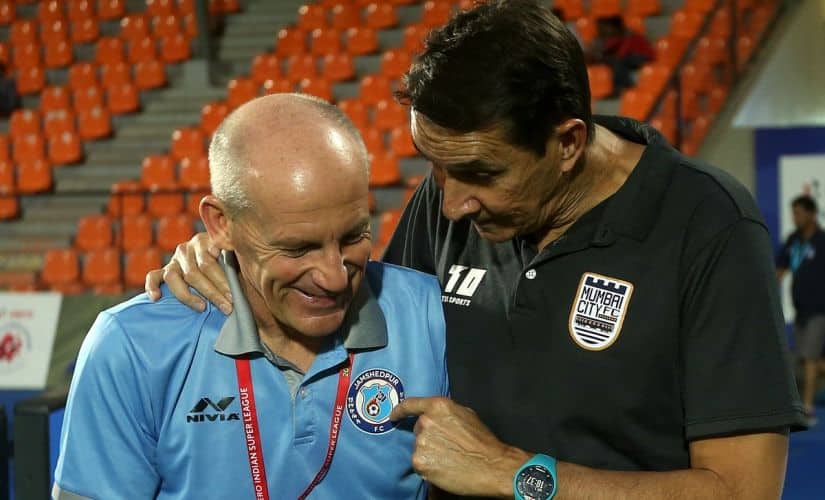Jamshedpur FC manager Steve Coppell (L) and Mumbai CIty FC boss Alexandre Guimares (R) are the only managers in the ISL to have managed in the league last season. Image Courtesy: Twitter/@JamshedpurFC