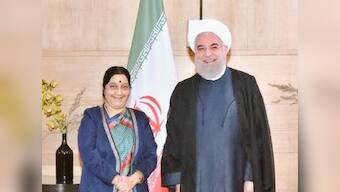 Sushma Swaraj meets Iranian president Hassan Rouhani in Delhi, discusses energy and connectivity issues