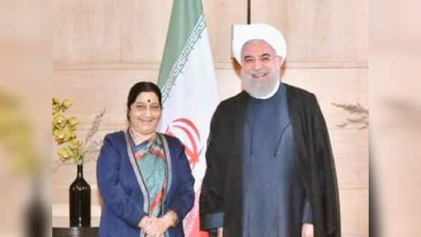 Sushma Swaraj meets Iranian president Hassan Rouhani in Delhi, discusses energy and connectivity issues