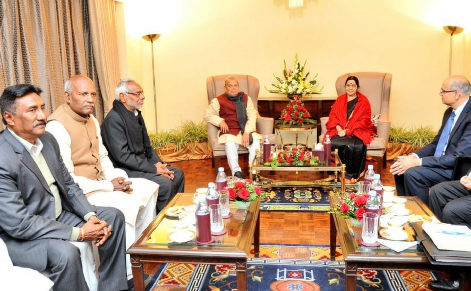Indian external affairs minister Sushma Swaraj was in Kathmandu on a two-day visit as the Left alliance in Nepal prepares to form a new government most likely to be led by former prime minister KP Sharma Oli. Twitter@MEAIndia Indian external affairs minister Sushma Swaraj was in Kathmandu on a two-day visit as the Left alliance in Nepal prepares to form a new government most likely to be led by former prime minister KP Sharma Oli. Twitter@MEAIndia