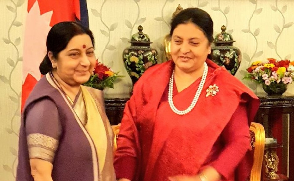 The minister paid a courtesy call on President of Nepal Bidya Devi Bhandari and congratulated her on the successful conduct of election in the country. Twitter@MEAIndia The minister paid a courtesy call on President of Nepal Bidya Devi Bhandari and congratulated her on the successful conduct of election in the country. Twitter@MEAIndia