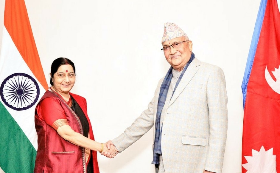 In her first engagement, Sushma Swaraj met Chairman of CPN-UML KP Sharma Oli and congratulated him on his Party's victory in the recent elections. The two held wide ranging discussions on ways to take the special relationship between India and Nepal forward. Twitter@MEAIndia In her first engagement, Sushma Swaraj met Chairman of CPN-UML KP Sharma Oli and congratulated him on his Party's victory in the recent elections. The two held wide ranging discussions on ways to take the special relationship between India and Nepal forward. Twitter@MEAIndia