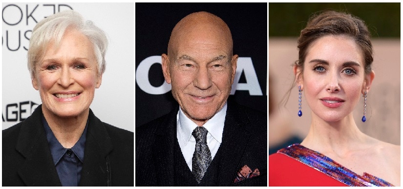 This combination photo shows actors Terry Crews, from left, Glenn Close, Patrick Stewart and Alsion Brie who will be among the presenters at the Writers Guild Awards and hosted by Patton Oswalt on Feb. 11. (AP Photo/File)