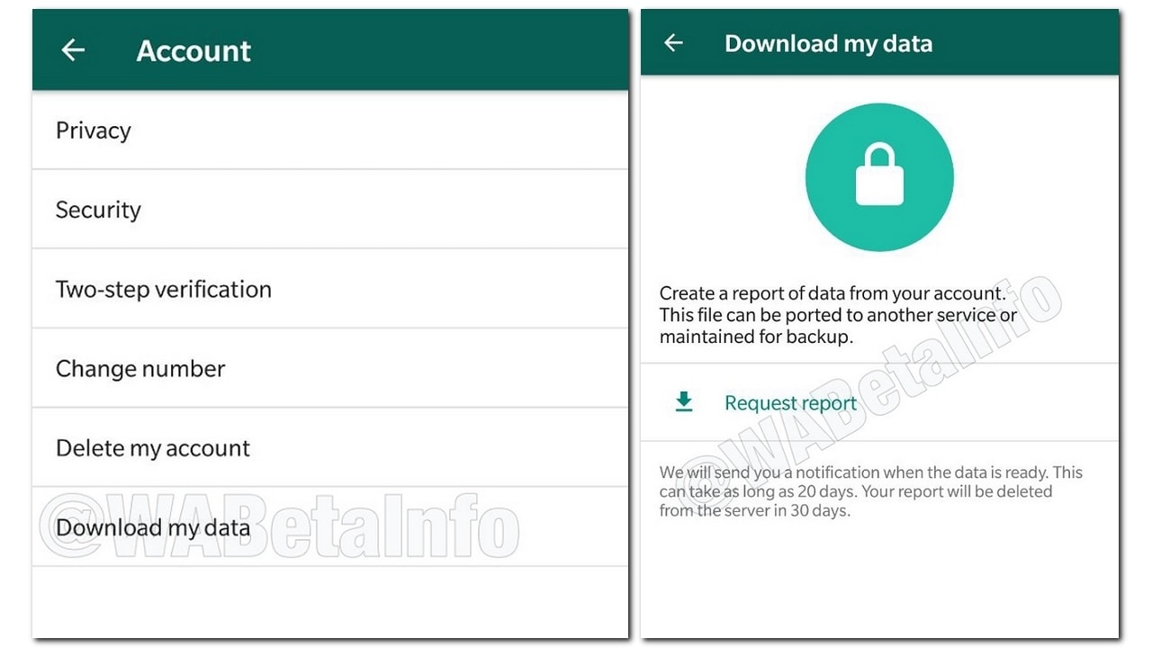 WhatsApp option to download all your data. Image: WABetaInfo