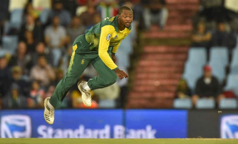 South Africa’s Andile Phehlukwayo bowls during the second T20I against India in Centurion. AFP