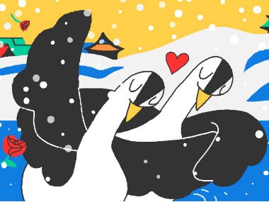 Google Doodles into the sixth day with figure skating grebes to mark Valentine's Day