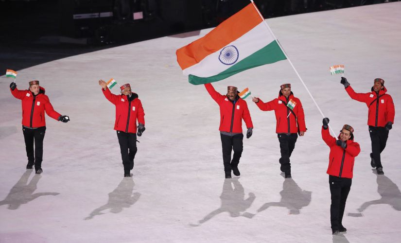 Shiva Keshavan carries the Indian flag during the opening ceremony at Pyeongchang 2018. REUTERS