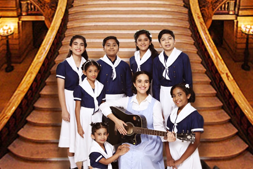 Maria with the seven Von Trapp children. Children in this production belong to various NGOs and come from underprivileged backgrounds.