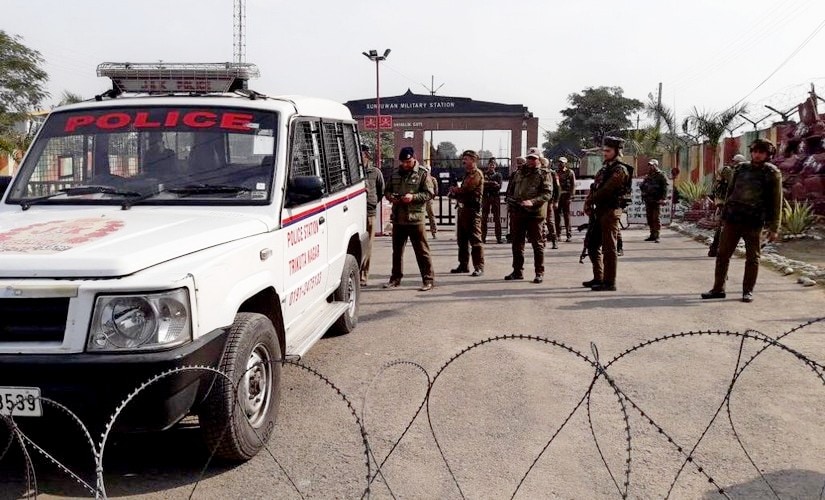 Security personnel takes positions at Sunjuwan Army camp in Jammu. Sameer Yasir