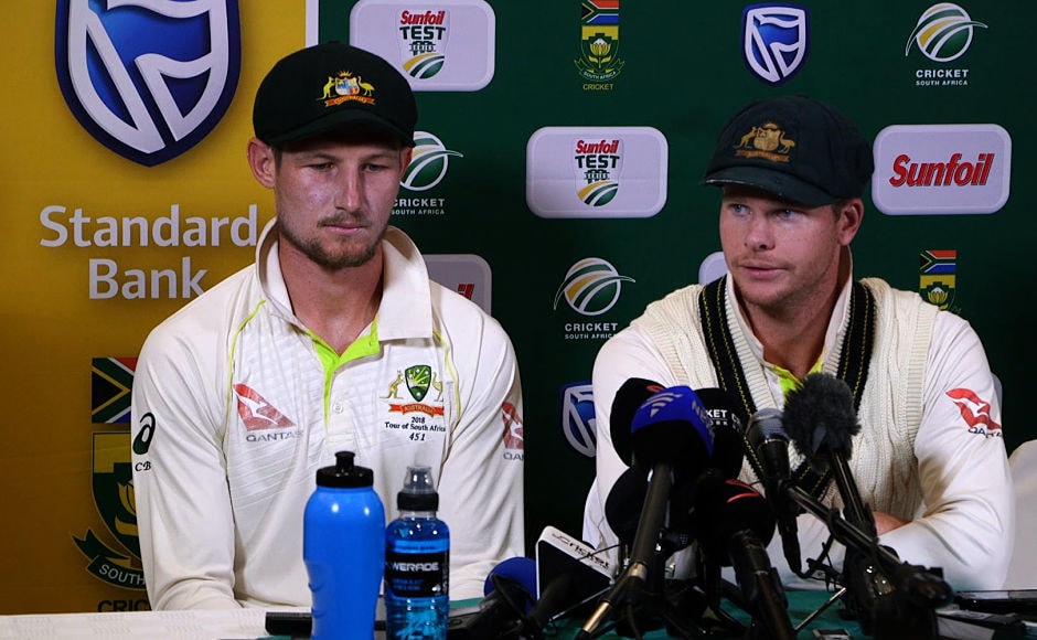 Australia captain Steve Smith and Bancroft sensationally admitted to ball-tampering at a press conference. AFP Australia captain Steve Smith and Bancroft sensationally admitted to ball-tampering at a press conference. AFP