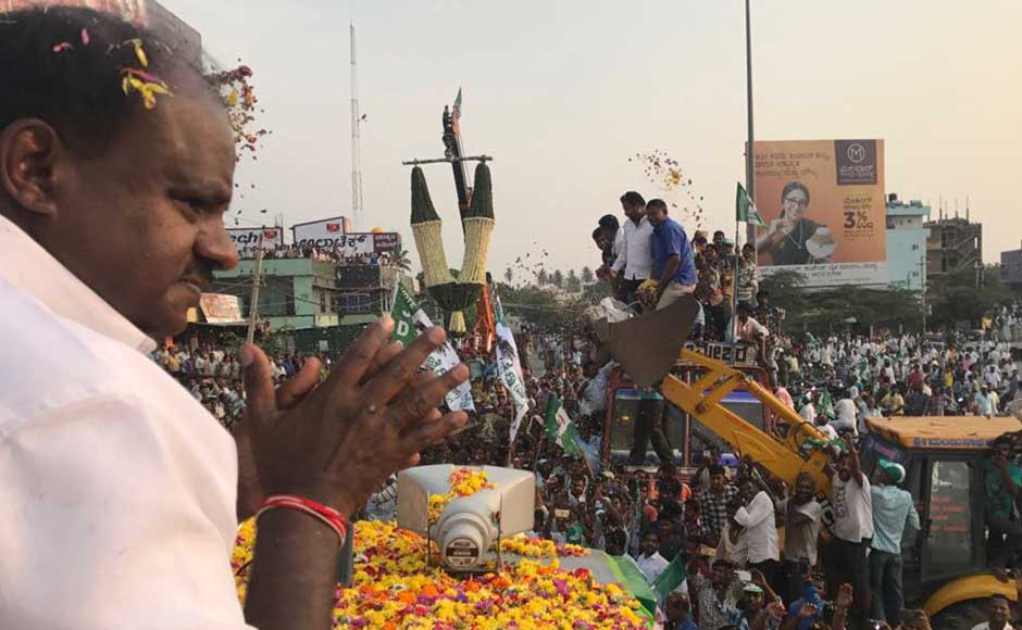 JDS state president HD Kumaraswamy also held a rally in Nagamangala. Revathi Rajeevan/News18 JDS state president HD Kumaraswamy also held a rally in Nagamangala. Revathi Rajeevan/News18